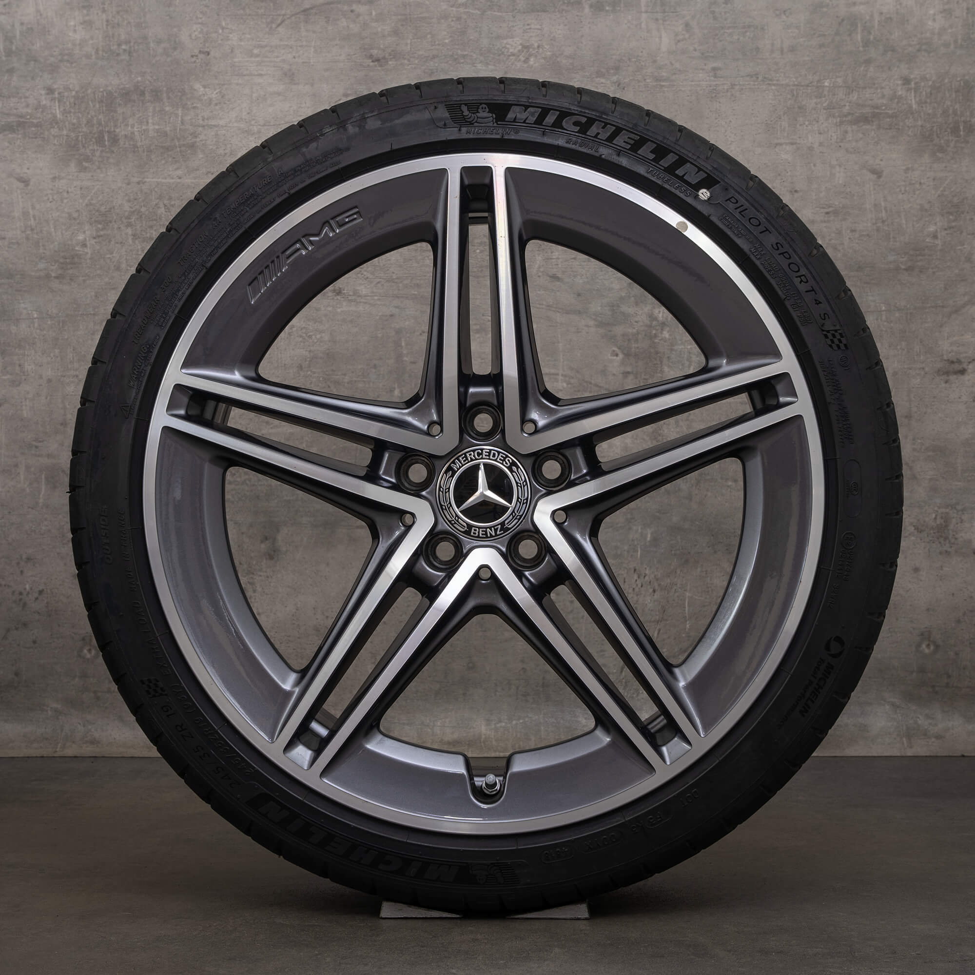 Jante originale Mercedes Benz AMG clasa A 19 inch W177 A45 roți de vară A1774012300 gri himalaya lucios înalt