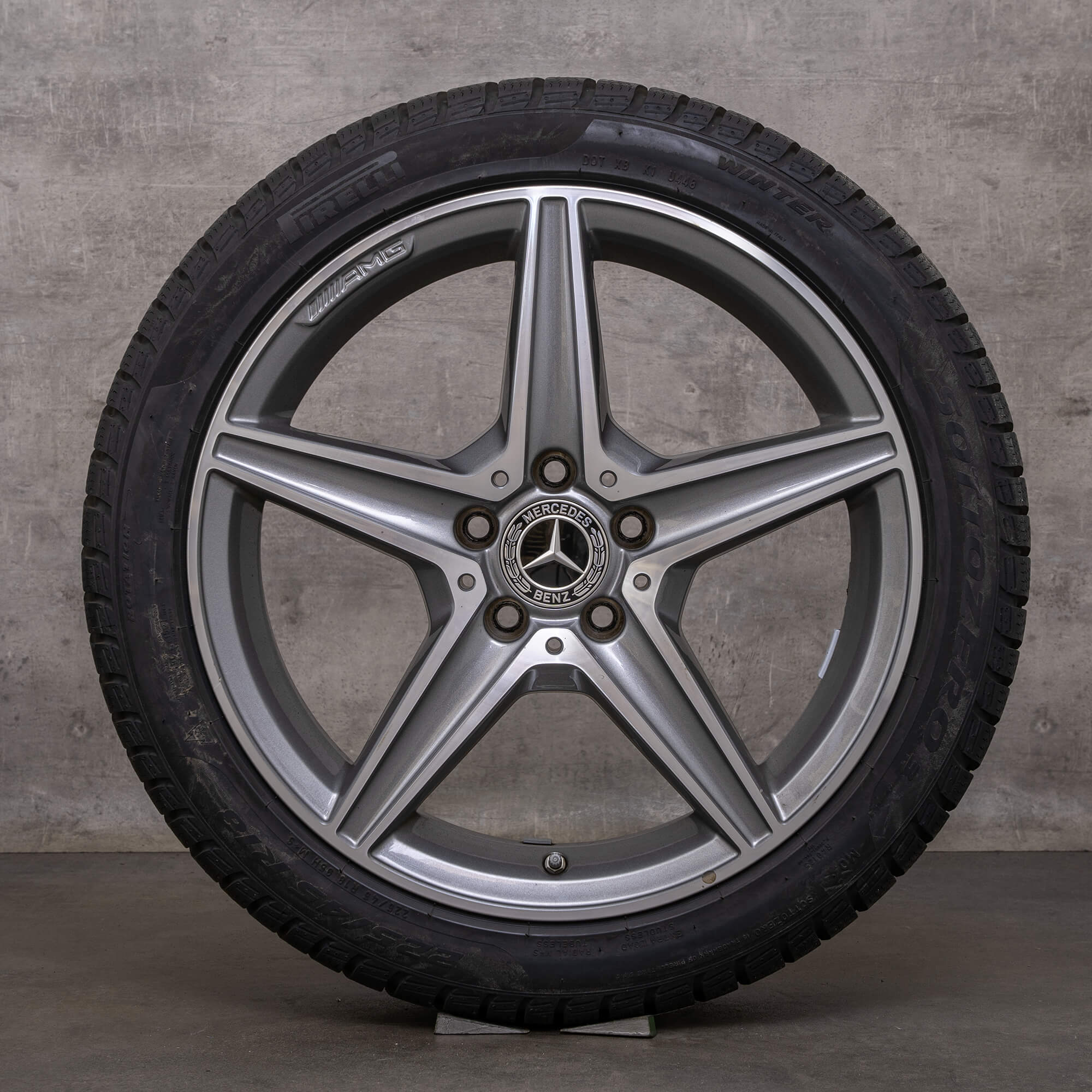 OEM Mercedes Benz C-Class AMG winter tires 18 inch W205 S205 C205 A205 rims A2054011100 himalaya grey glossy turned