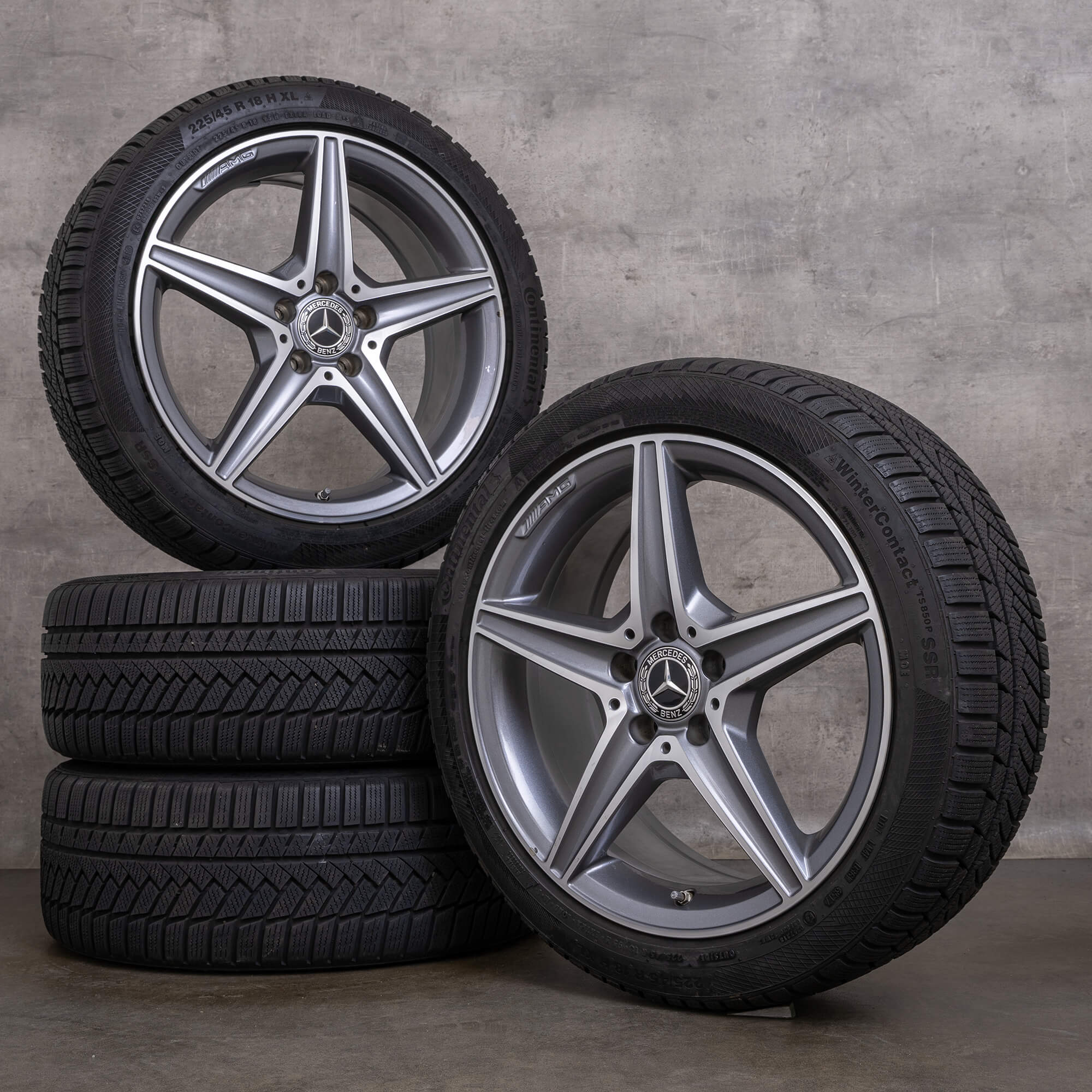 Originele Mercedes Benz C-klasse AMG wintervelgen 18 inch W205 S205 C205 A205 velgen A2054011100 himalayagrijs glanzend gedraaid