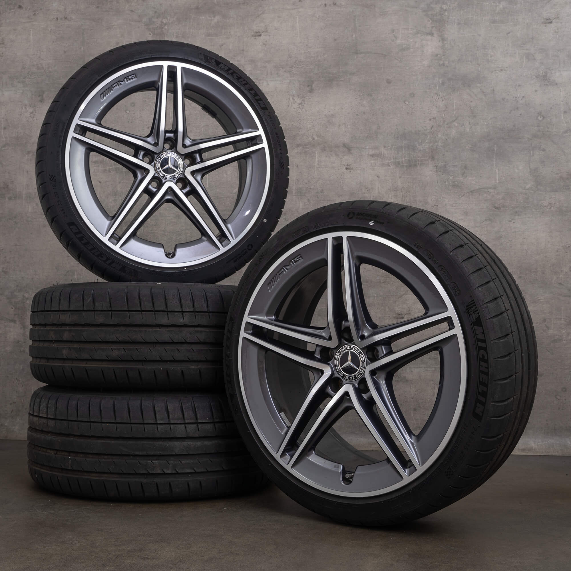 Jante originale Mercedes Benz Clasa A AMG 19 inch W177 A45 roți de vară A1774012300 gri himalaya lucios înalt