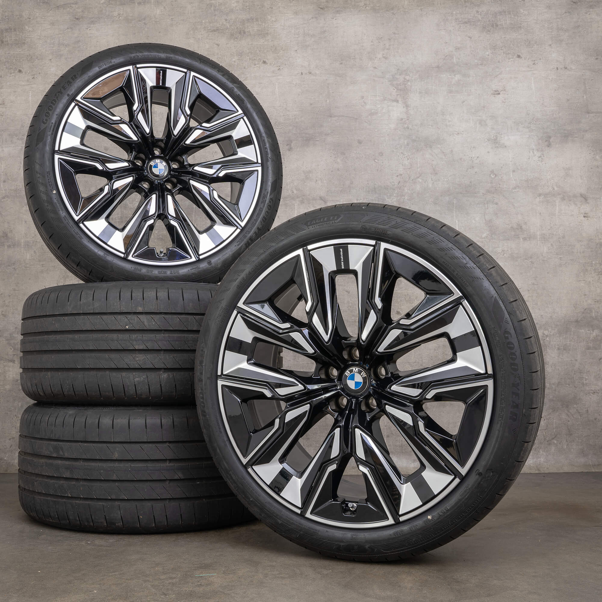 OEM BMW 7 Series & i7 summer wheels 21 inch G70 rims styling 910i 5A6F119 5A6F120 black glossy turned