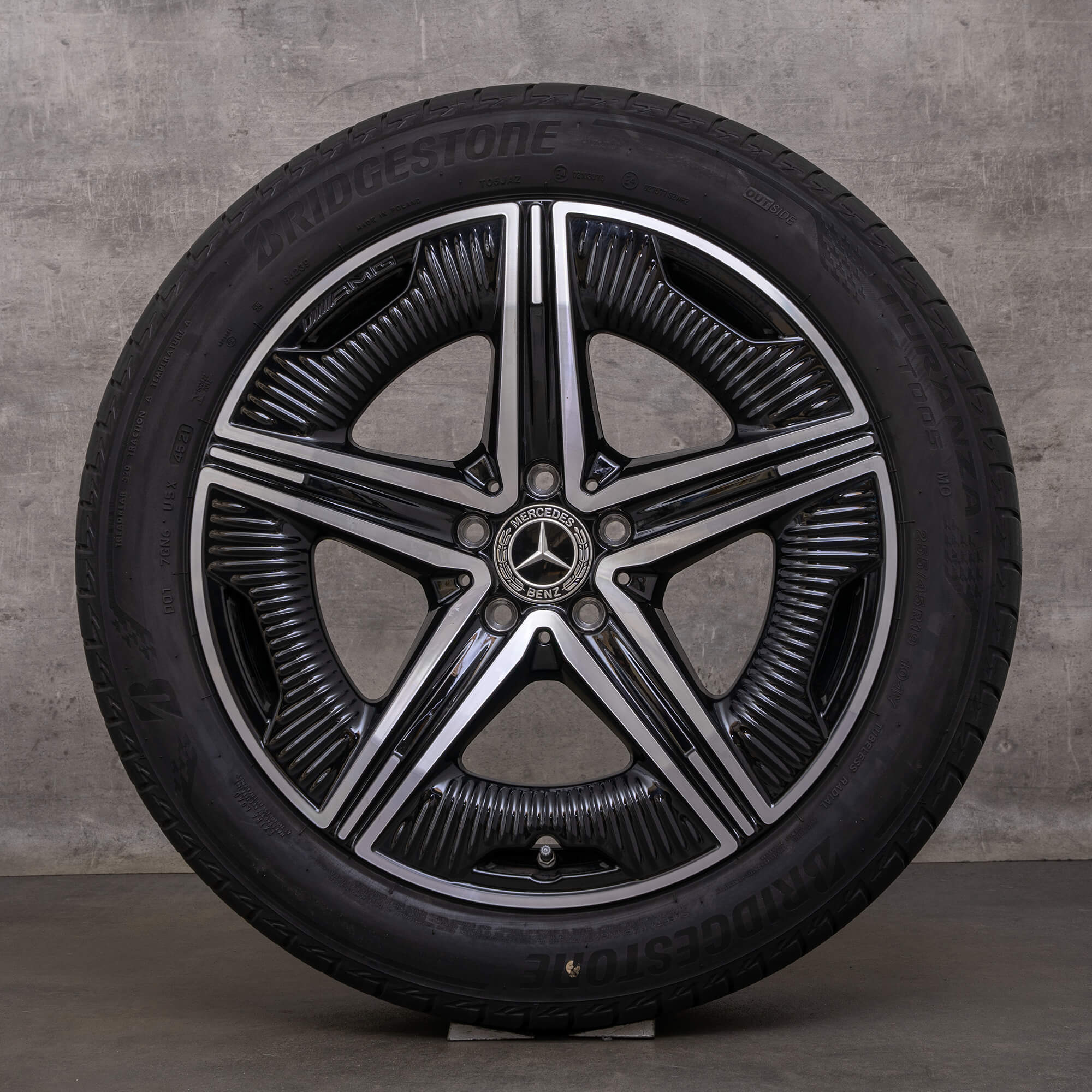 Originele Mercedes Benz EQE AMG velgen 19 inch V295 zomerwielen A2954012200 zwart glanzend gedraaid