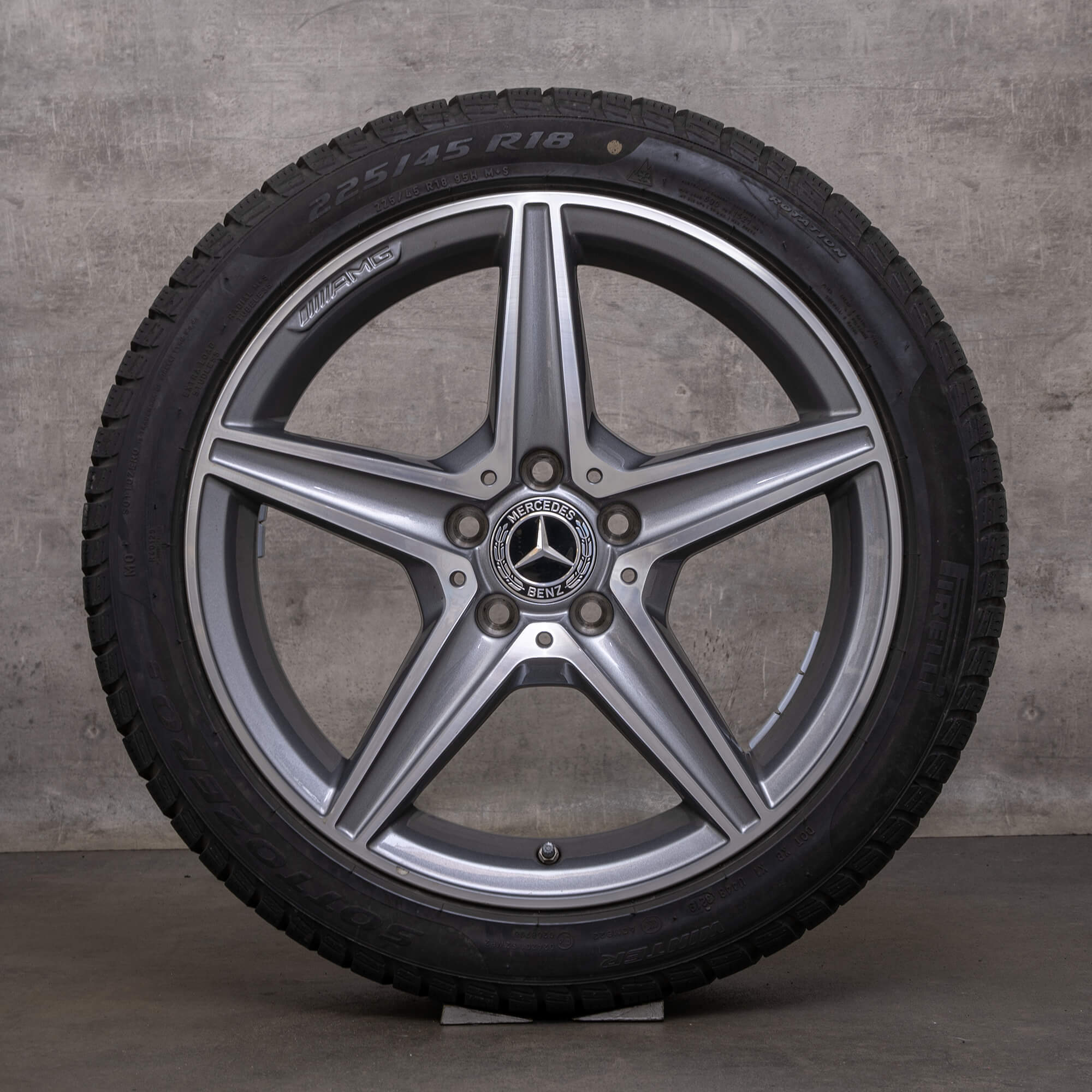 Originele Mercedes Benz C-klasse AMG wintervelgen 18 inch W205 S205 C205 A205 velgen A2054011100 himalayagrijs glanzend gedraaid